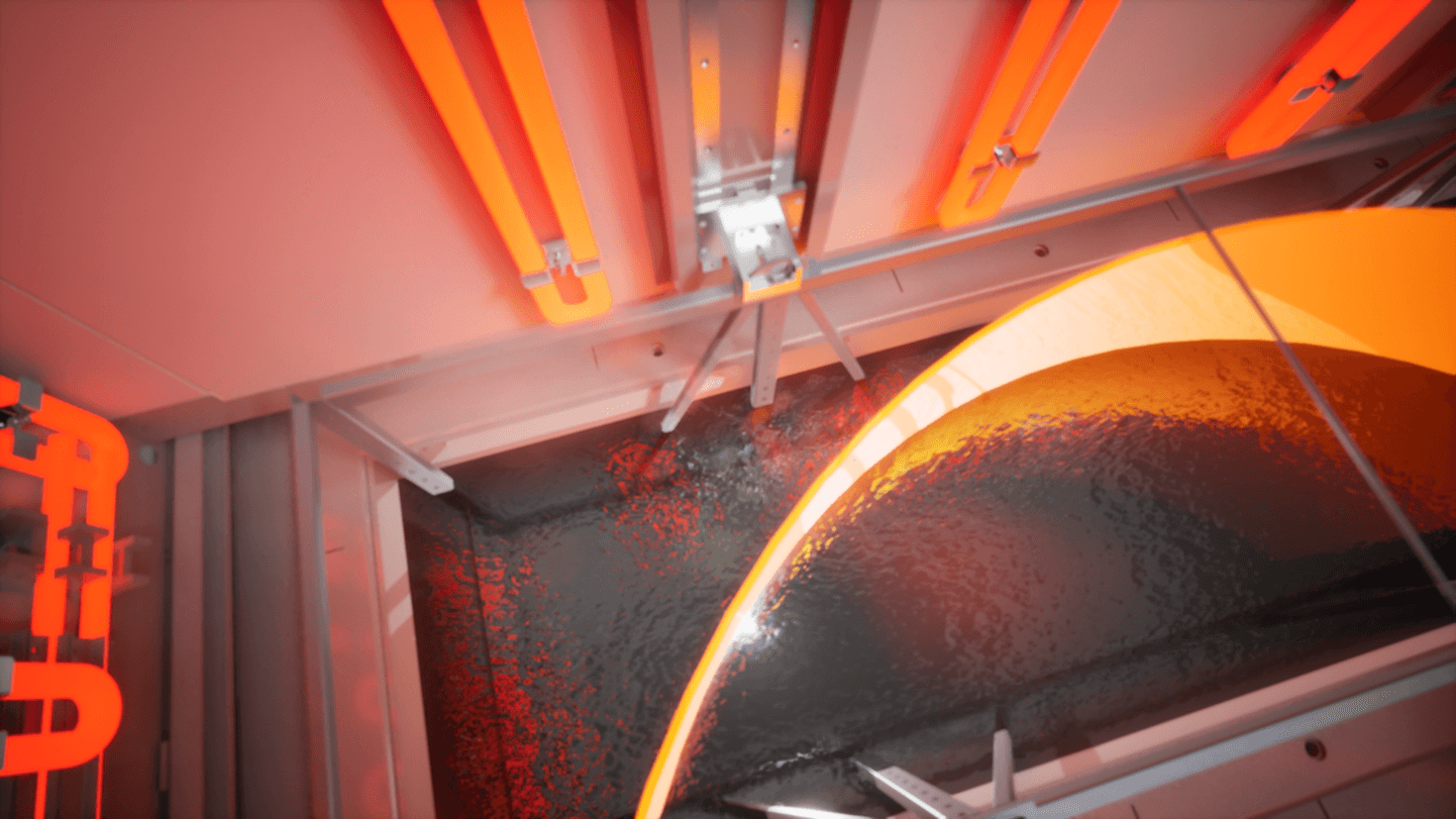 bagno di sali per il processo di tempra chimica del vetro all'interno di forno TK